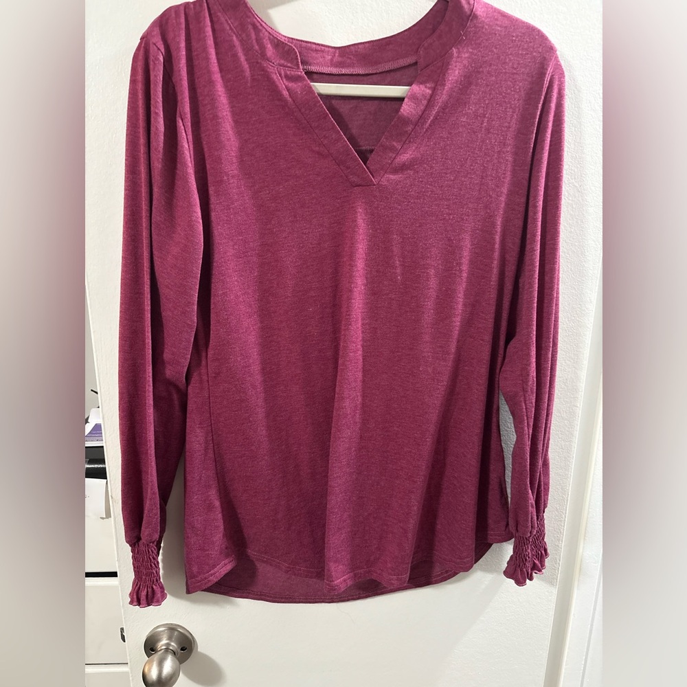 Women's V-Neck Long Sleeve Top - Pink Purple